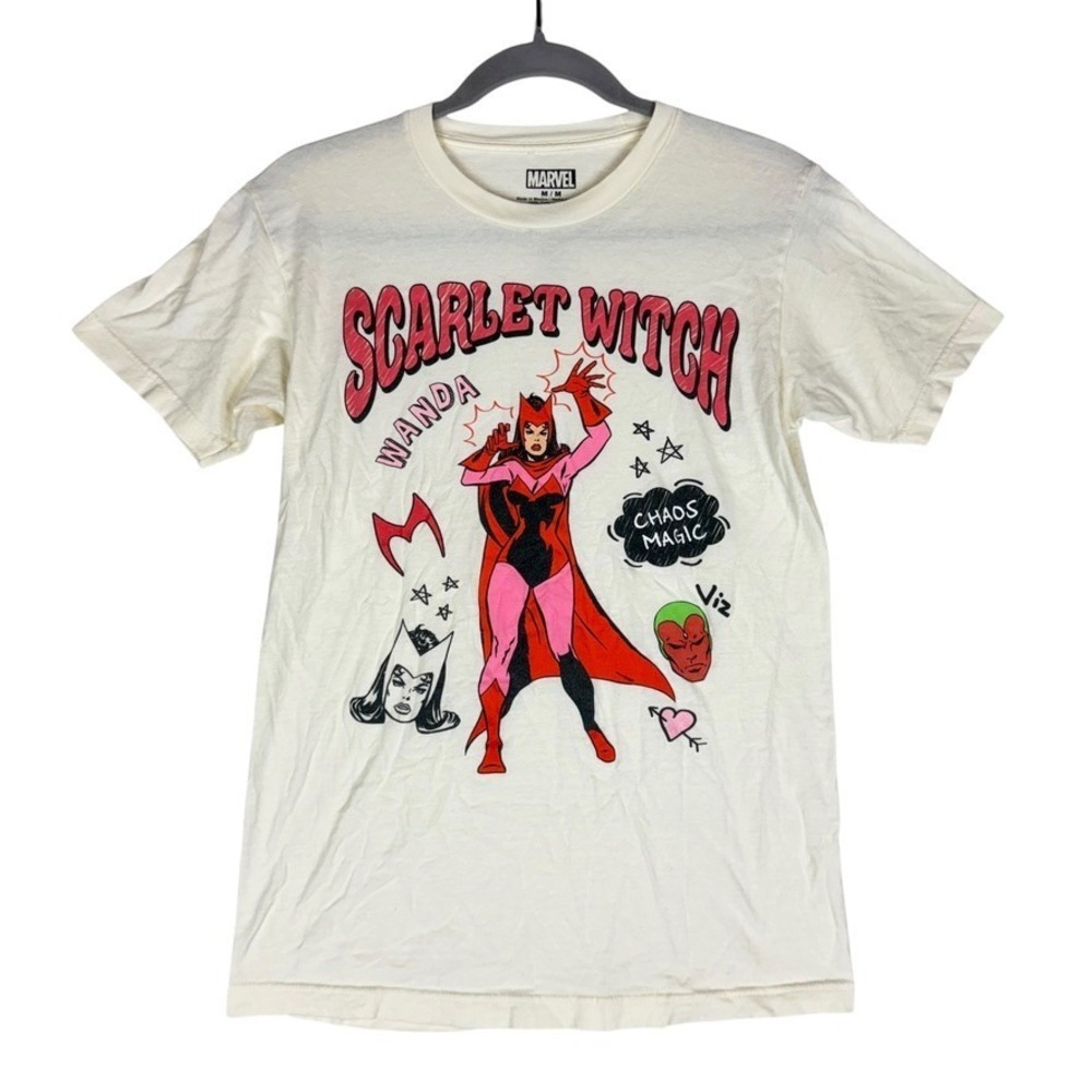 Marvel T Shirt Womens Medium Cream The Scarlet Witch Chaos Magic Graphic Cotton